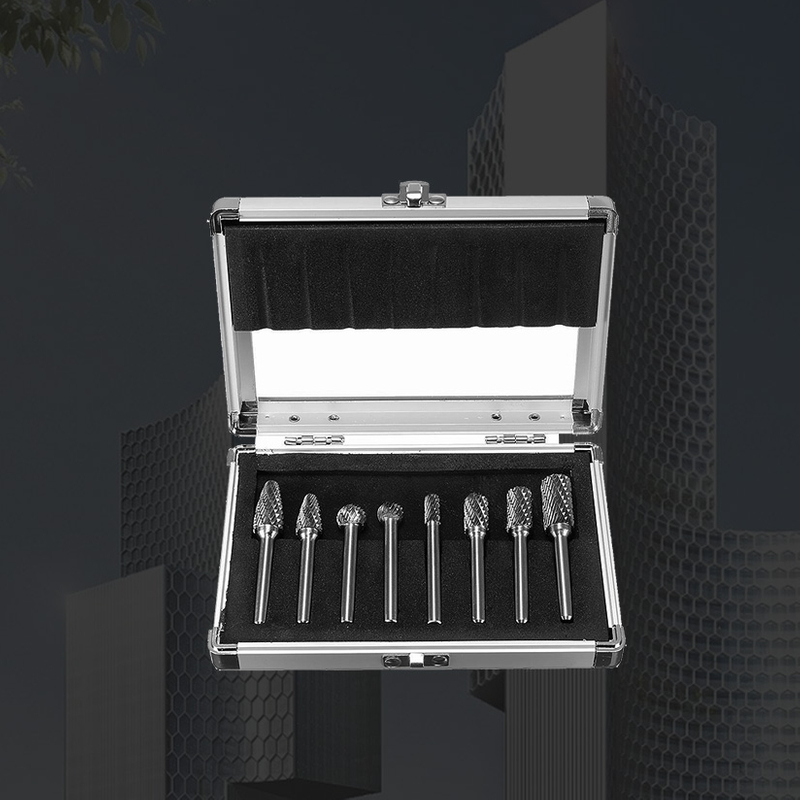 Carbide burr set in aluminum box set on 1/4 shank