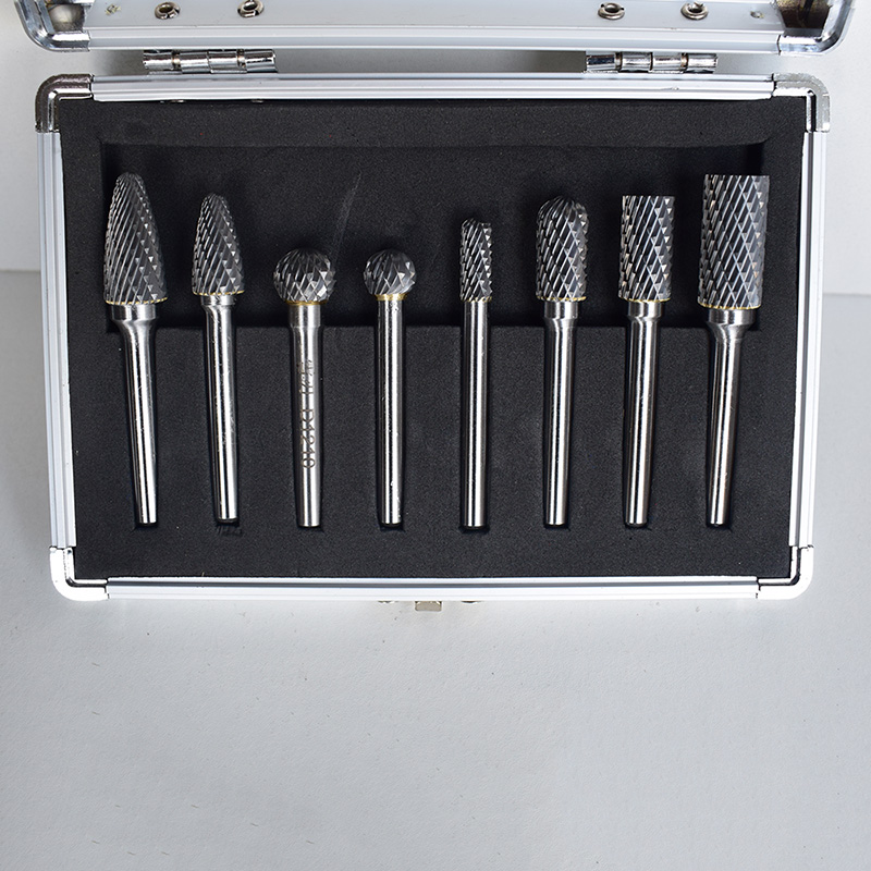 Carbide burr set in aluminum box set on 1/4 shank