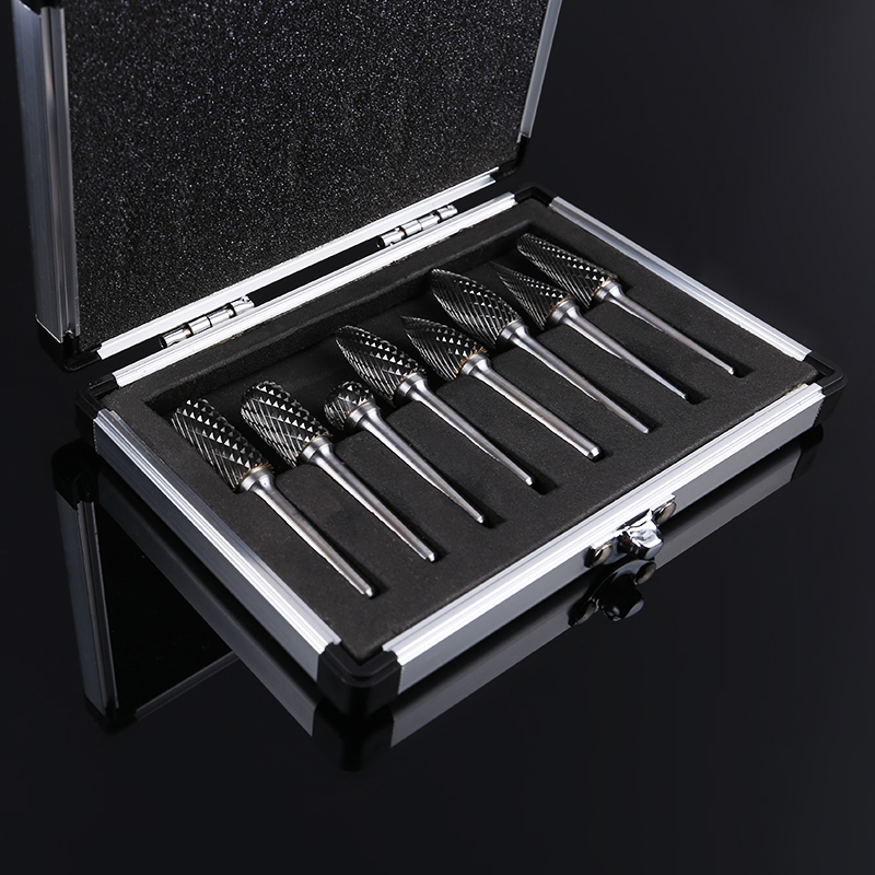 Carbide burr set in aluminum box set on 1/4 shank